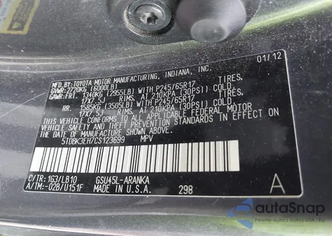 2012 Toyota Highlander Se V6 z USA, uszkodzony, nr VIN 5TDBK3EH7CS123699